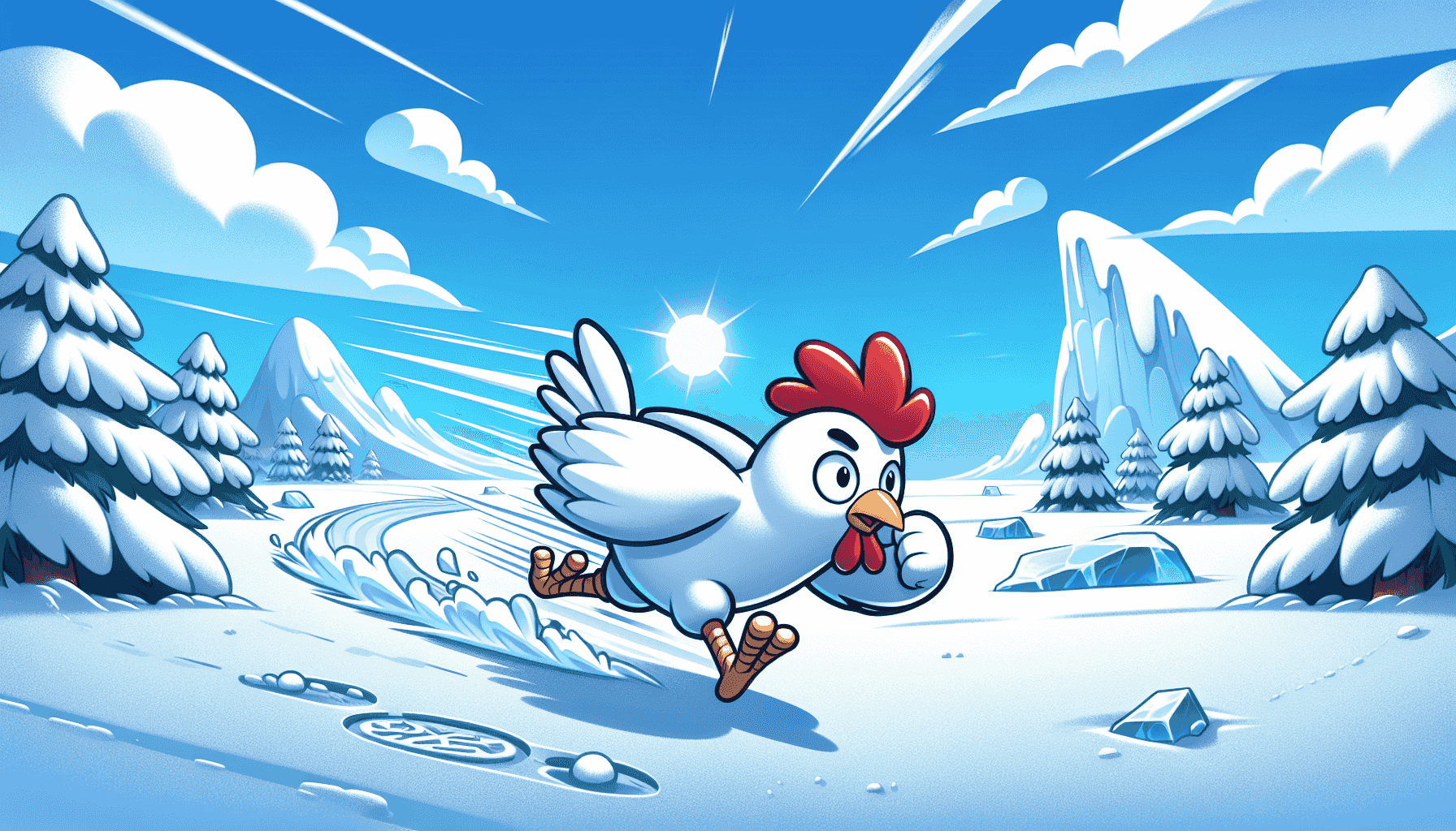 Chicken racing in snow